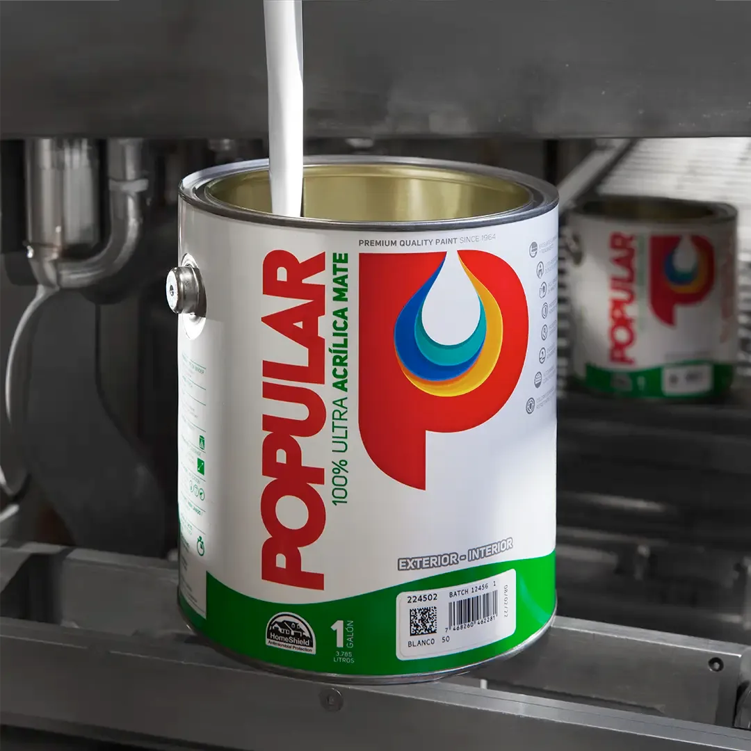 Lata de pintura Popular Ultra Acrílica Mate en línea de producción